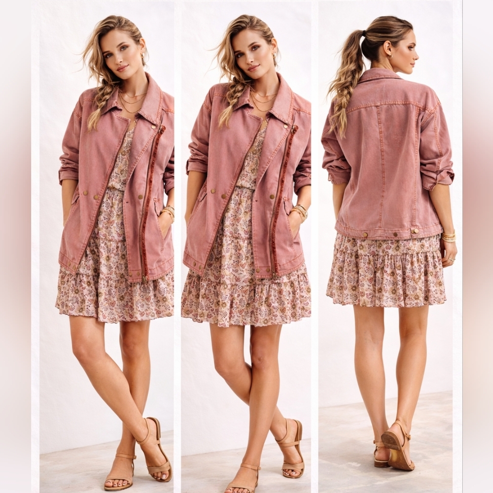 New Anthropologie Letty Relaxed Moto Parka Utility Jacket Mauve Velvet Ribbon - Picture 13 of 13